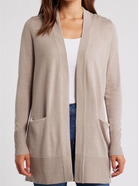 Caslon Everyday Open Front Cardigan Beige Oatmeal Light Heather XL